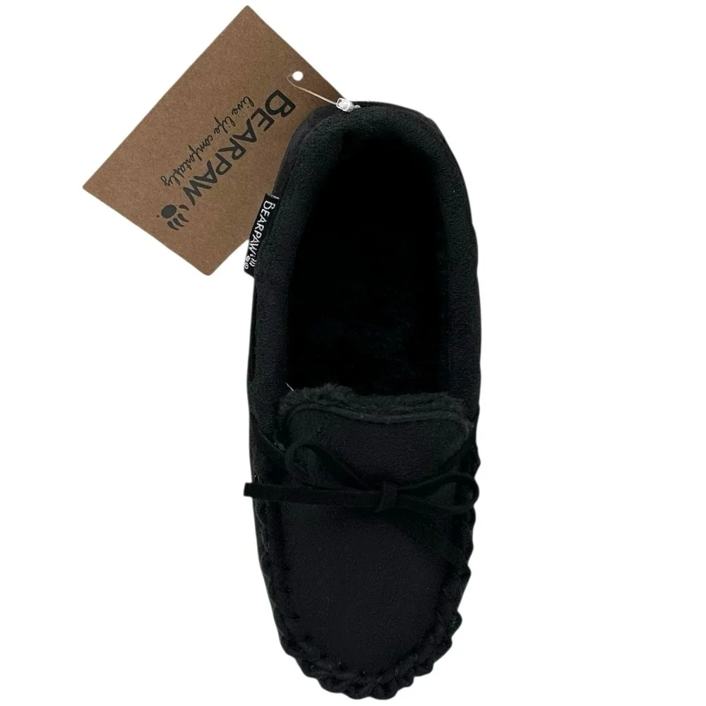 Bearpaw Boys Faux Fur Lined Slippers Size 11-12 (S) Black Warm Cozy Winter Shoes